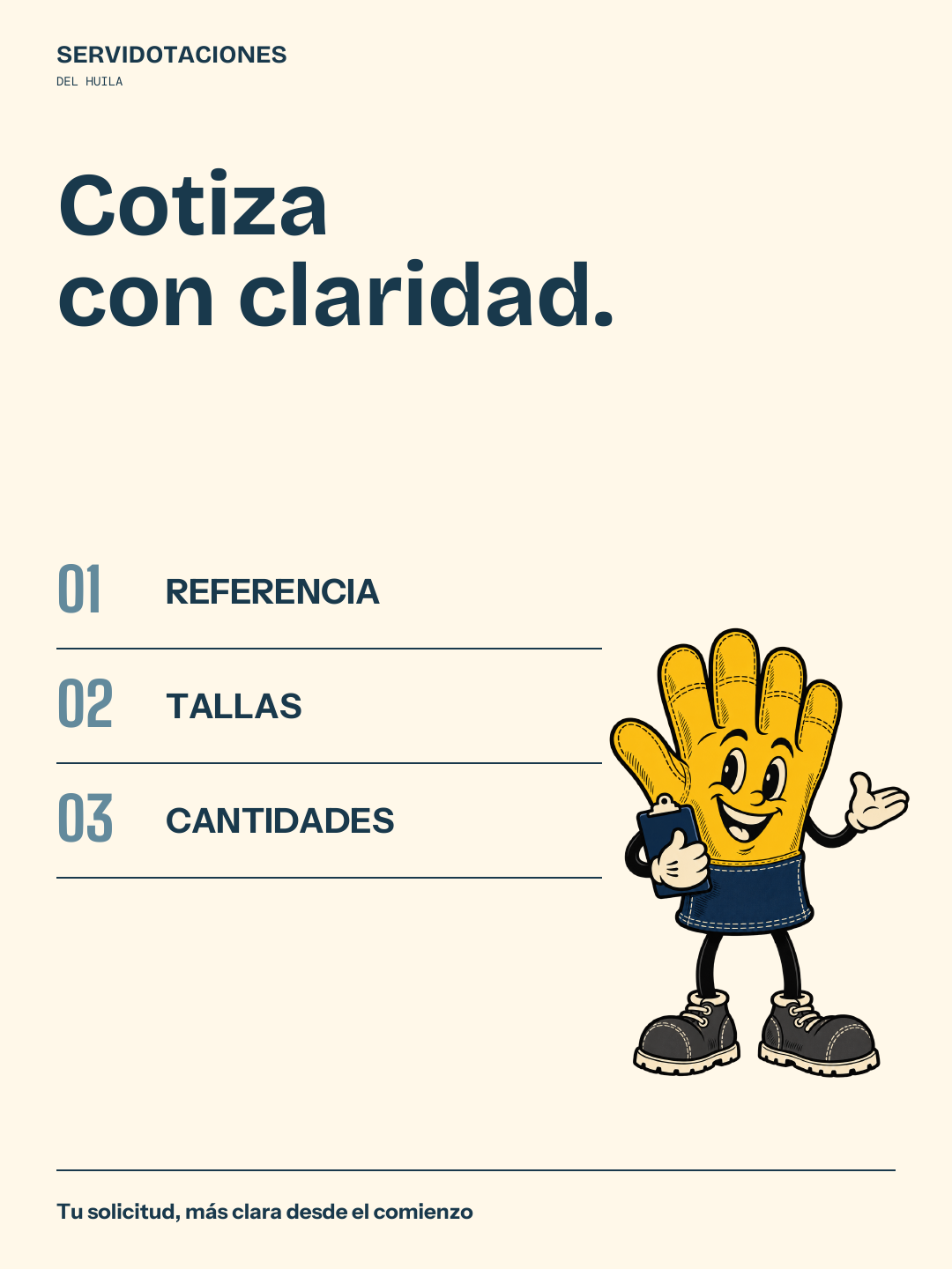 Manos a la obra · Solicitud en tres datos