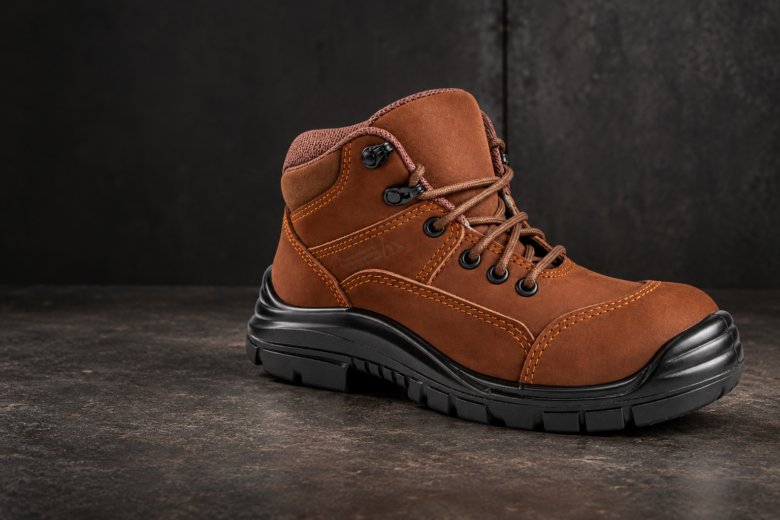 Estudio de campaña: bota industrial sobre una superficie de trabajo