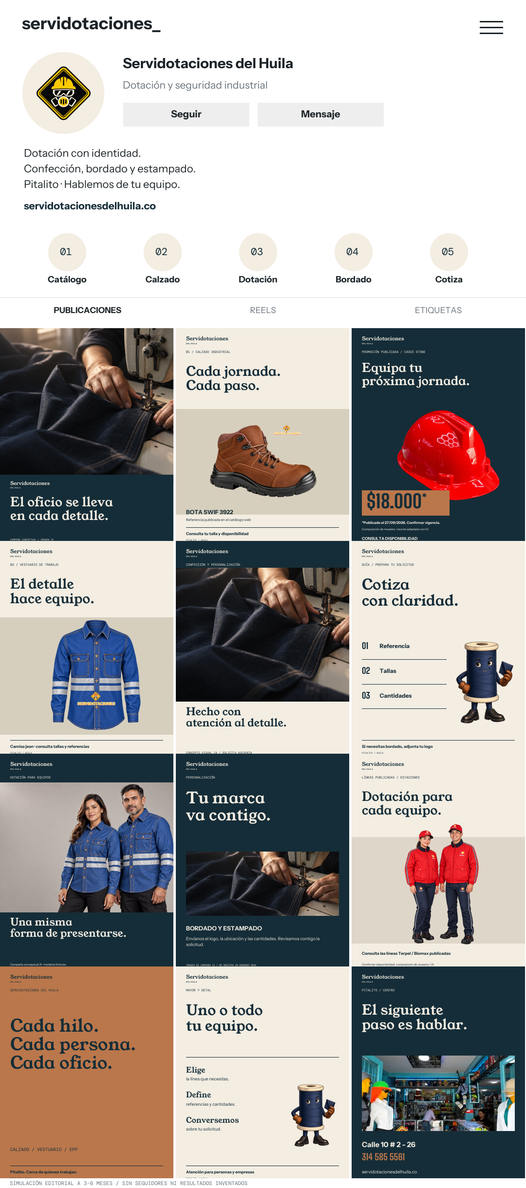 Simulación de Instagram: Oficio editorial, doce publicaciones